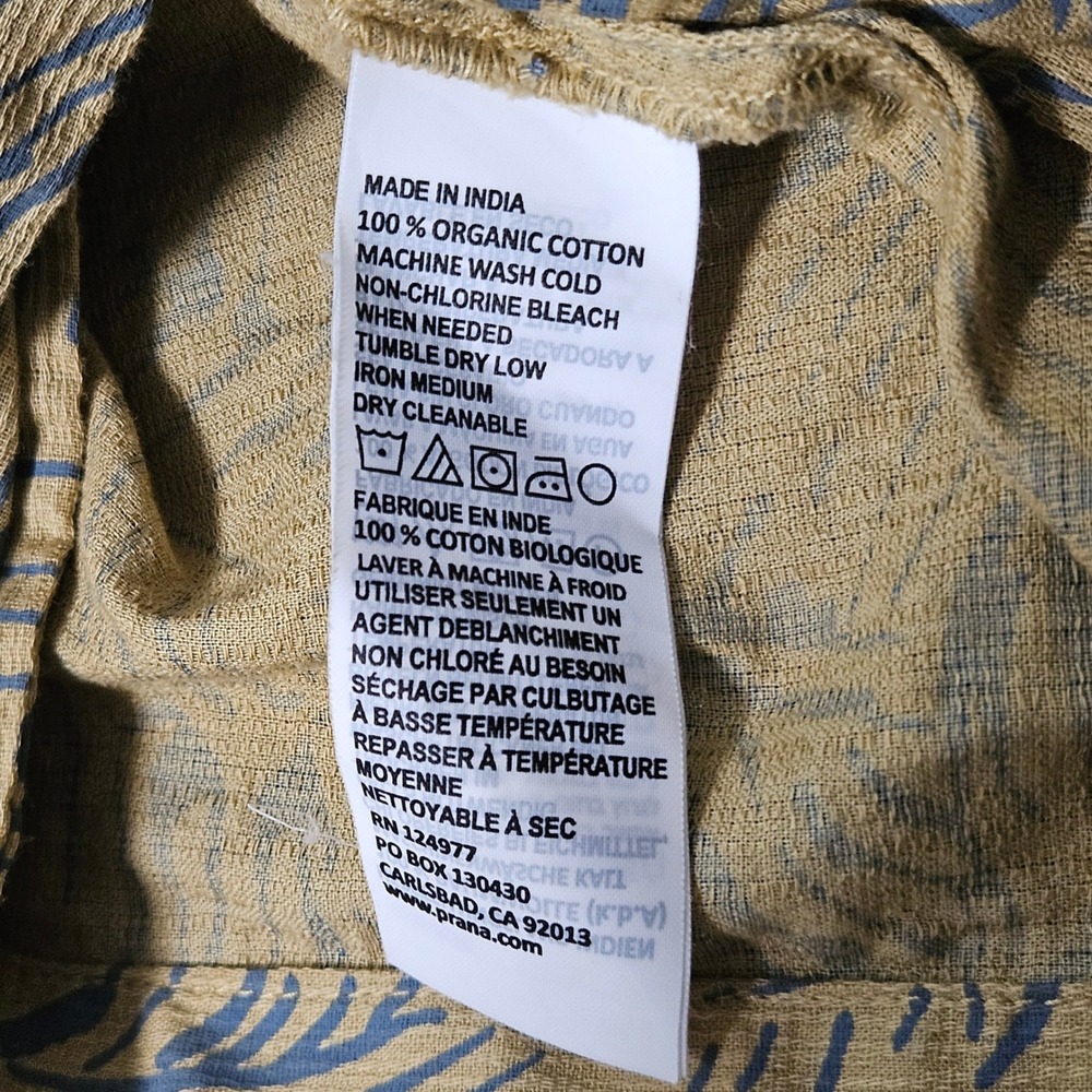 PrAna Organic Cotton Wrap Tulip Skirt Blue Tropical Leaf Mustard Boho Summer L - Picture 9 of 9